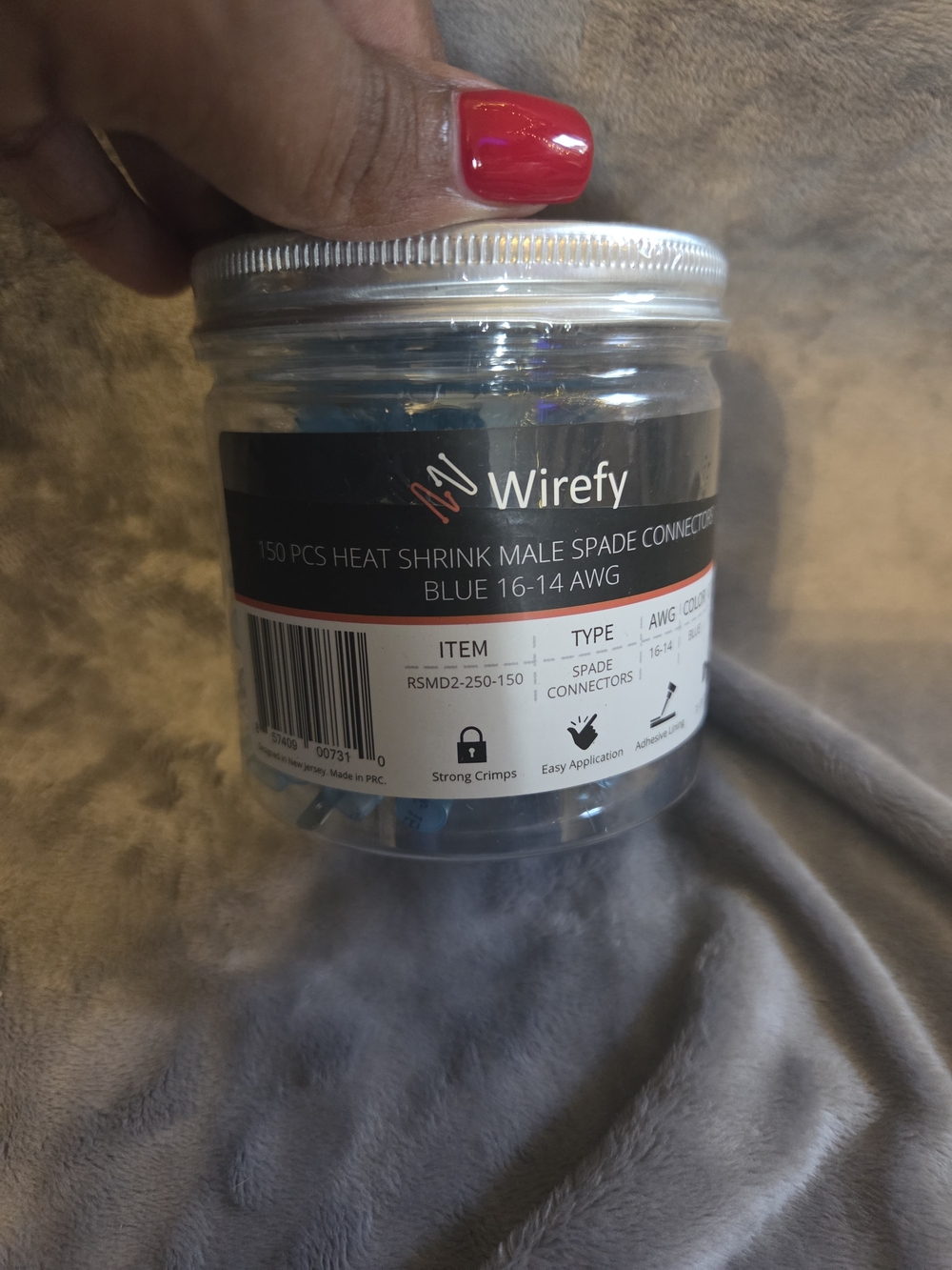 REFY Wirefy Blue Heat Shrink Male Spade Connectors